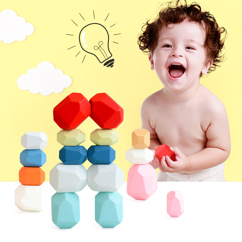 Nordic ins sixty one gift creative rainbow stack stone wooden building blocks puzzle stack high children's early education toys