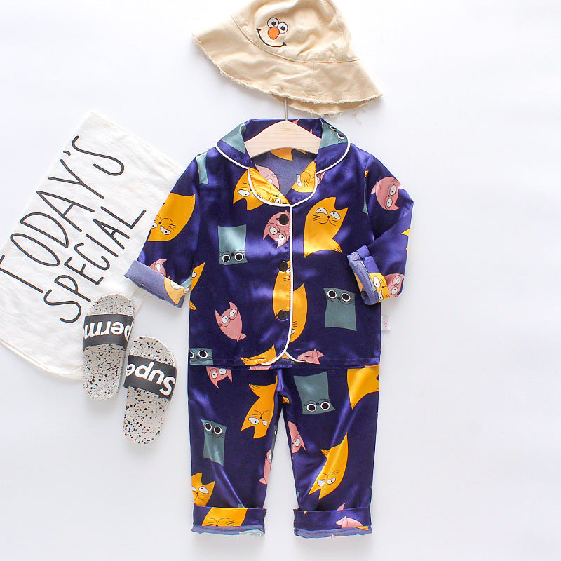 Mu Furui children's fall new suit long-sleeved solid color pajamas suit home service