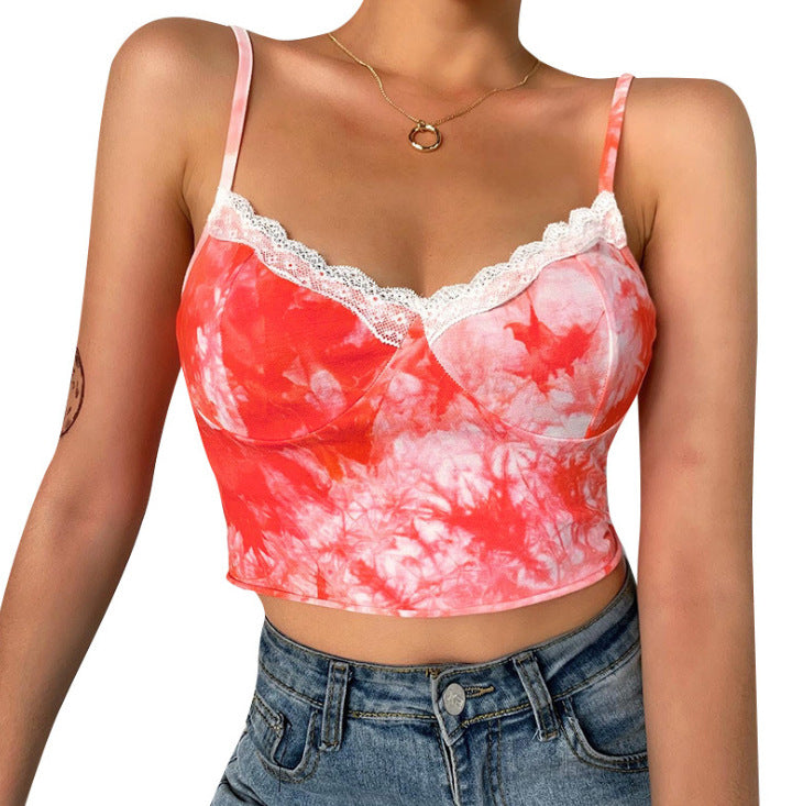 Sexy backless stitching tie-dye camisole