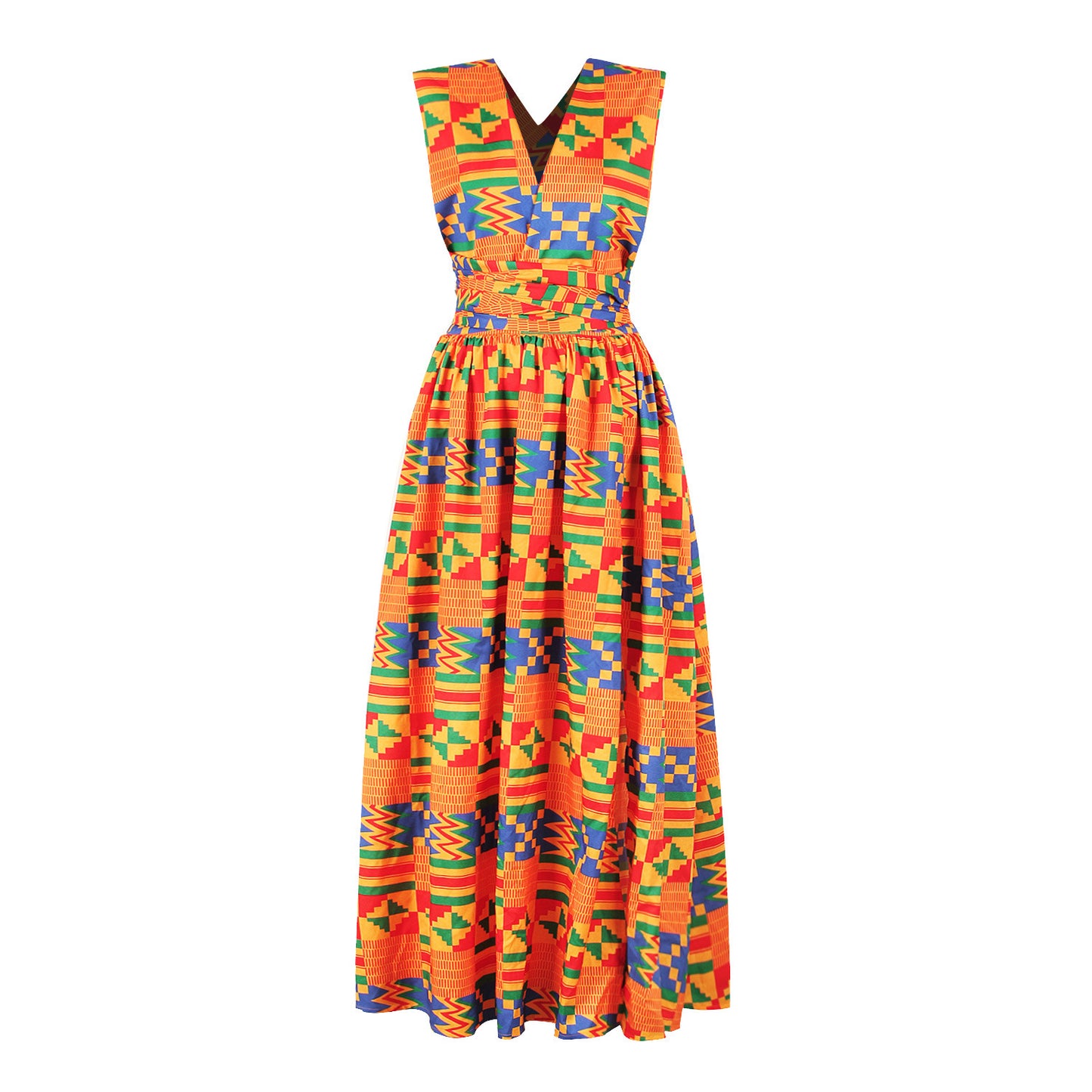 Digital print forked African women's dress