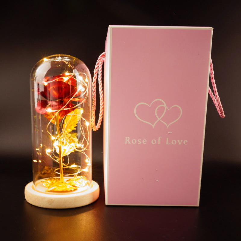 24k gold leaf rose flower little prince rose glass cover with LED light Christmas gift