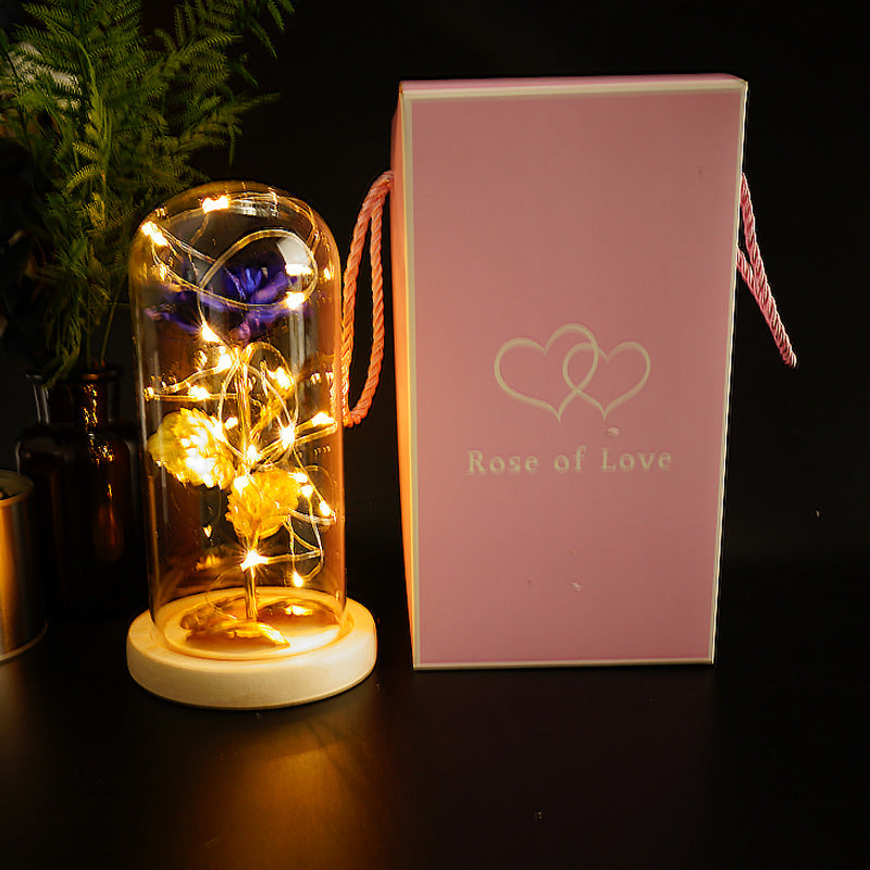 24k gold leaf rose flower little prince rose glass cover with LED light Christmas gift