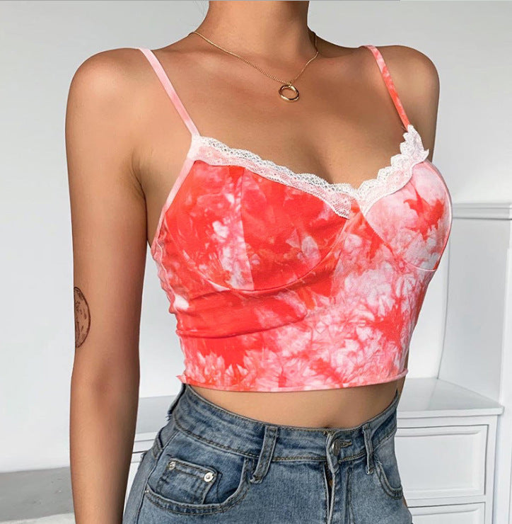 Sexy backless stitching tie-dye camisole