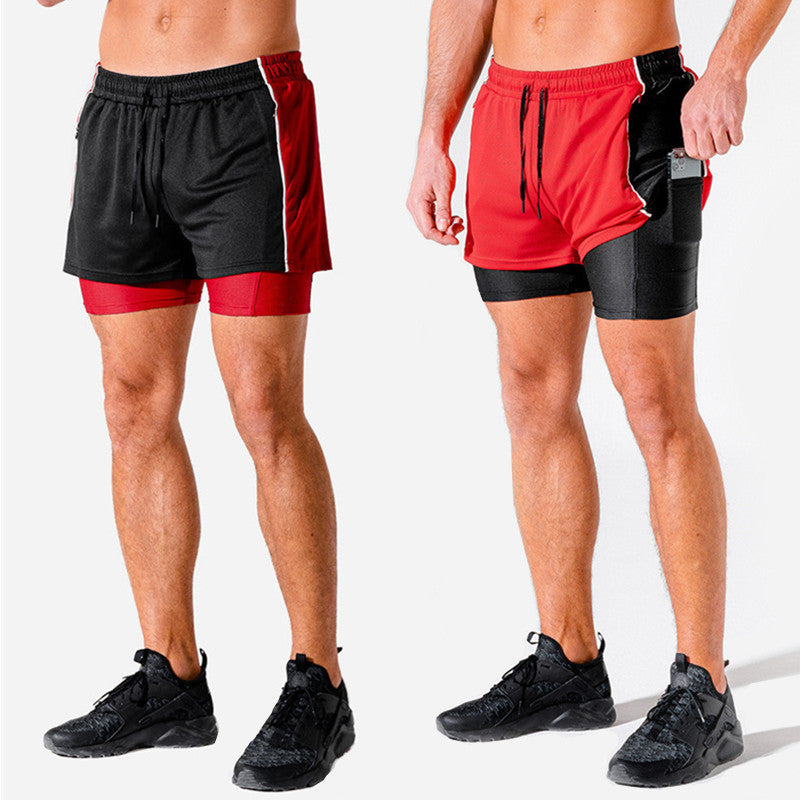 Europe and the United States shorts men's outer wear sports leisure fitness shorts quick-drying double-layer shorts training basketball three-quarter pants