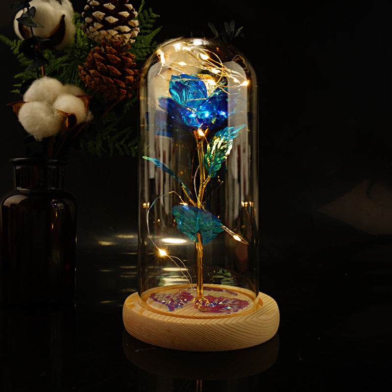 24k gold leaf rose flower little prince rose glass cover with LED light Christmas gift