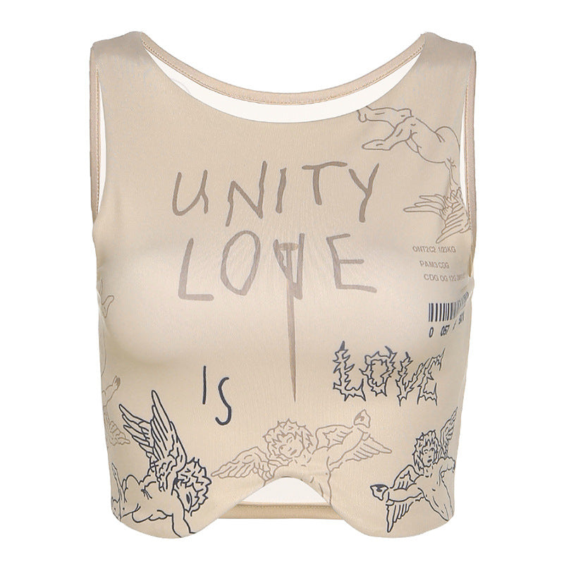 European and American style letter printing sexy umbilical irregular vest