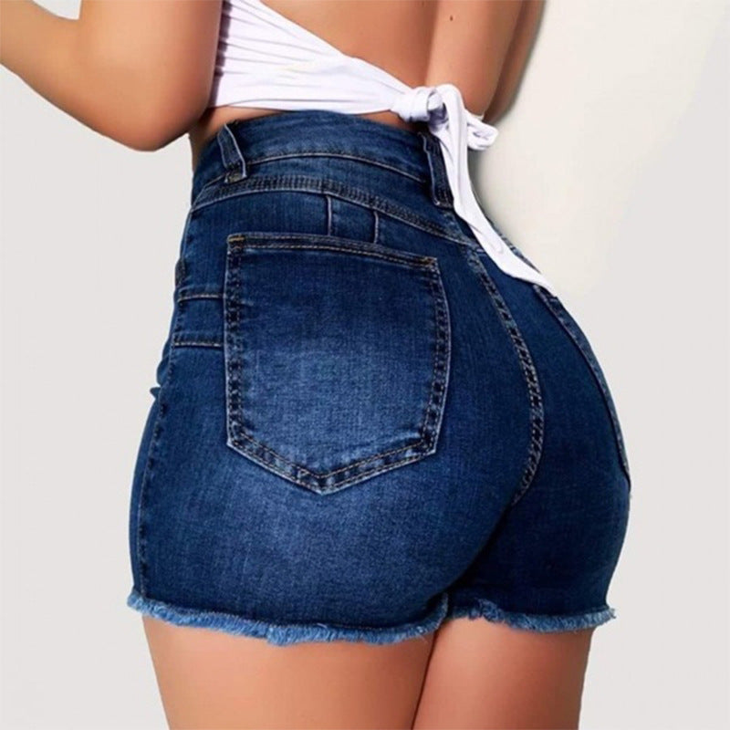 European and American ripped high waist stretch denim shorts