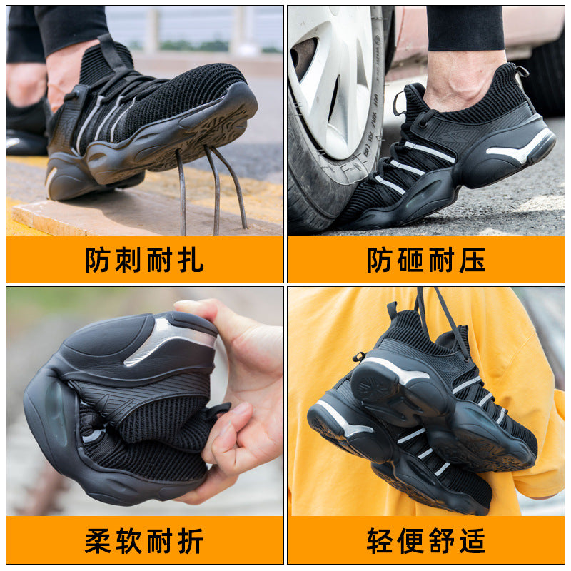 New cross-border safety shoes, flying woven lightweight steel head, anti-smashing, puncture, wear-resistant protective work labor protection shoes