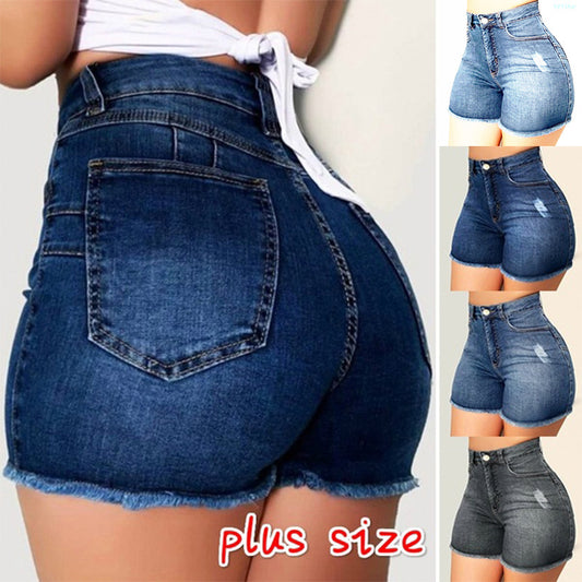 European and American ripped high waist stretch denim shorts