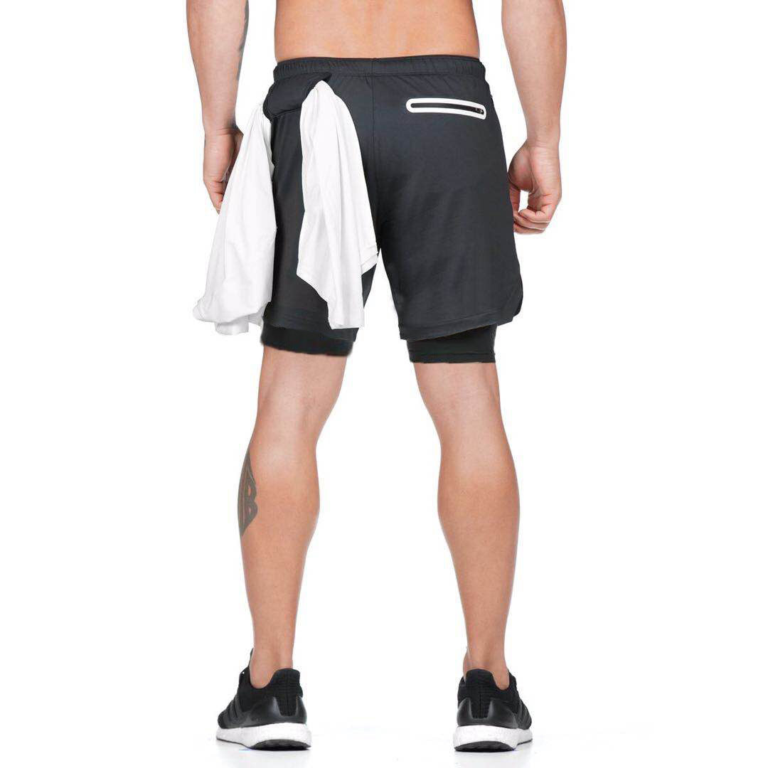 Crazy muscle men's running shorts sports leisure outdoor loose multi-pocket double-layer fitness pants