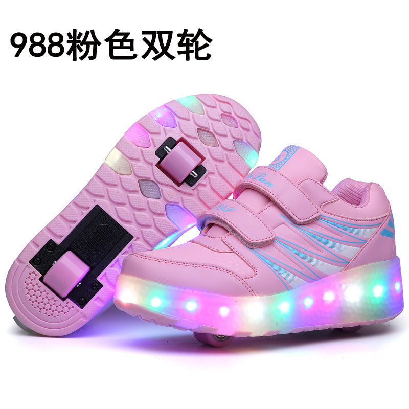 Cross-border LED hair smooth roller sports single and double wheels boys and girls shoes