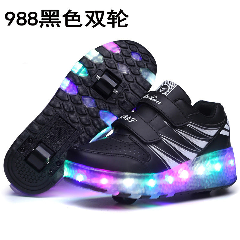 Cross-border LED hair smooth roller sports single and double wheels boys and girls shoes