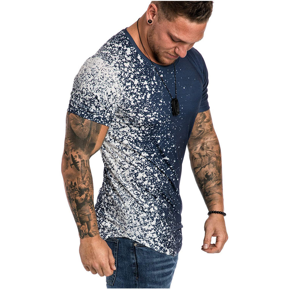 European and American new men's digital printing 3D snowflake dot gradient men's casual short sleeve