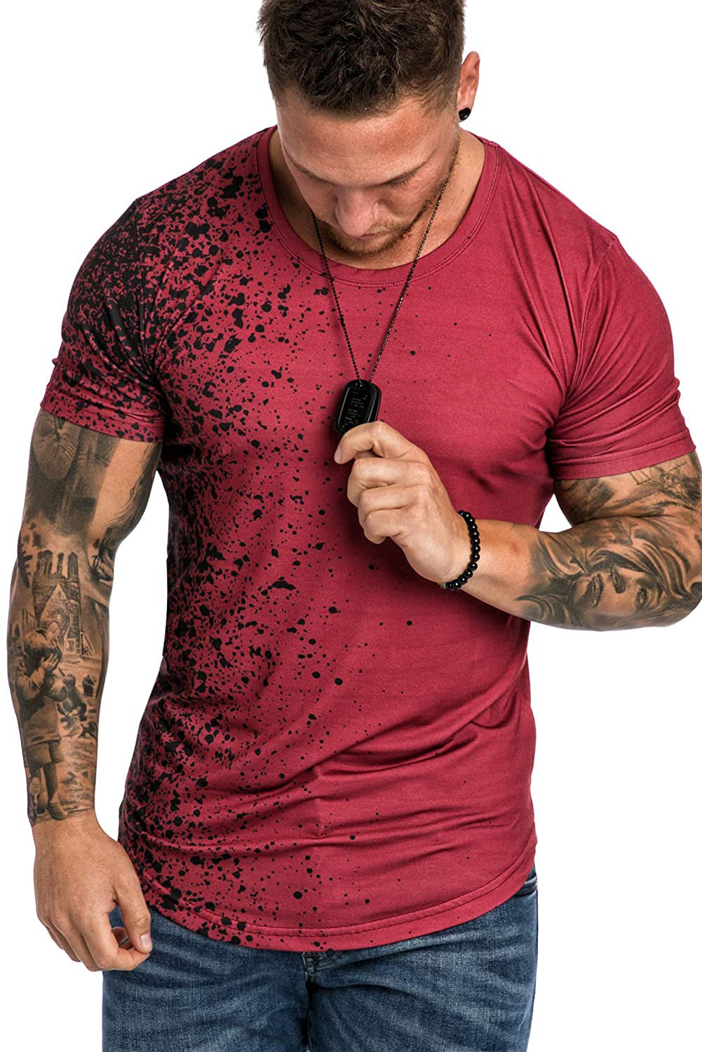 European and American new men's digital printing 3D snowflake dot gradient men's casual short sleeve