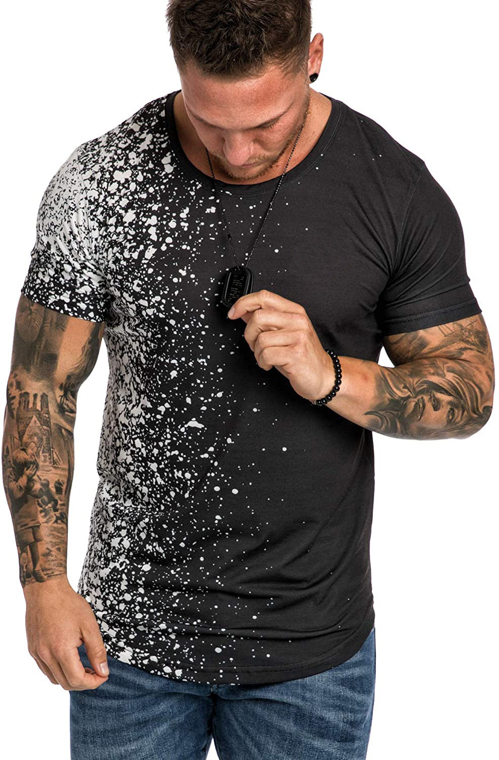 European and American new men's digital printing 3D snowflake dot gradient men's casual short sleeve