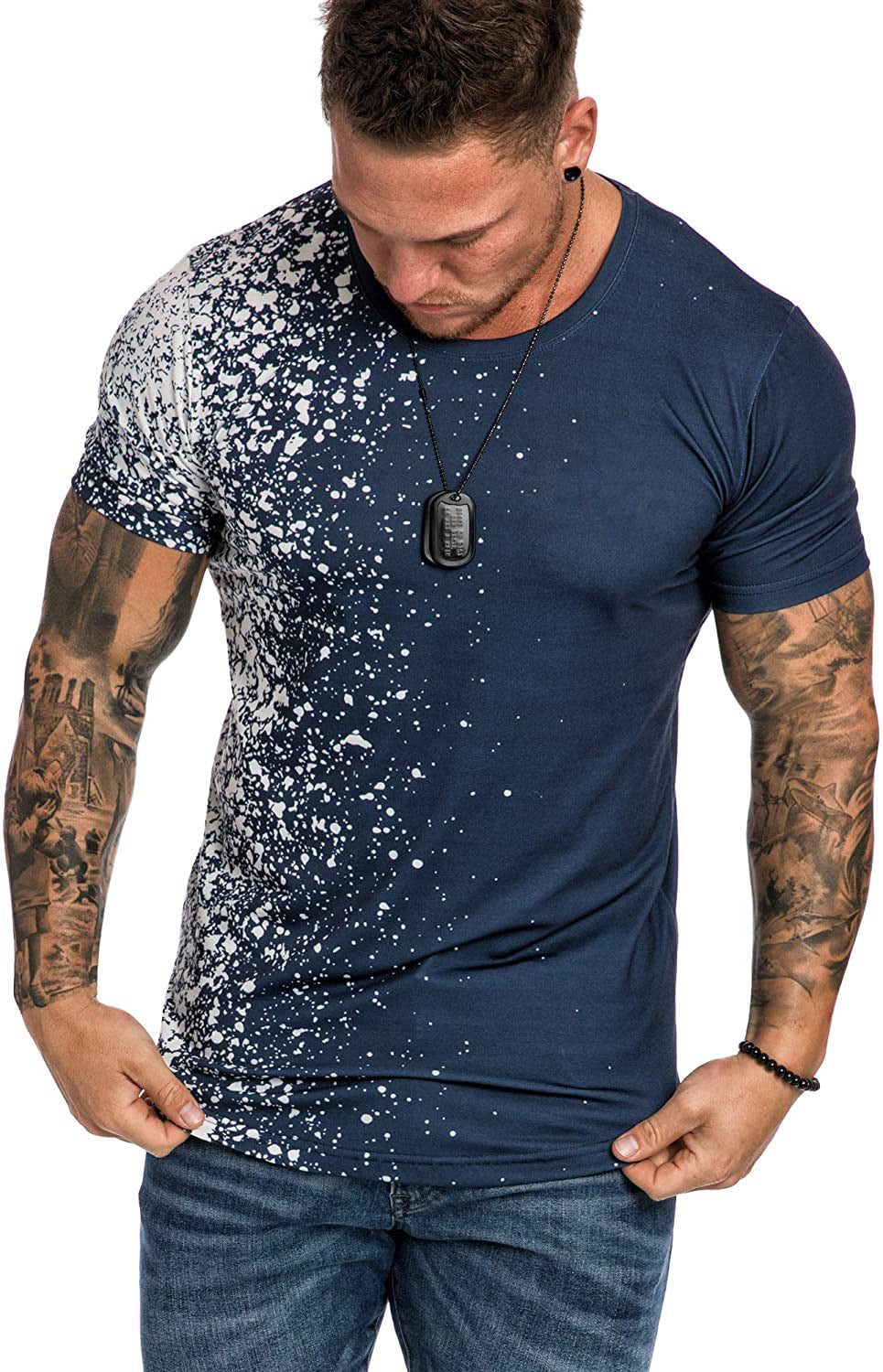 European and American new men's digital printing 3D snowflake dot gradient men's casual short sleeve