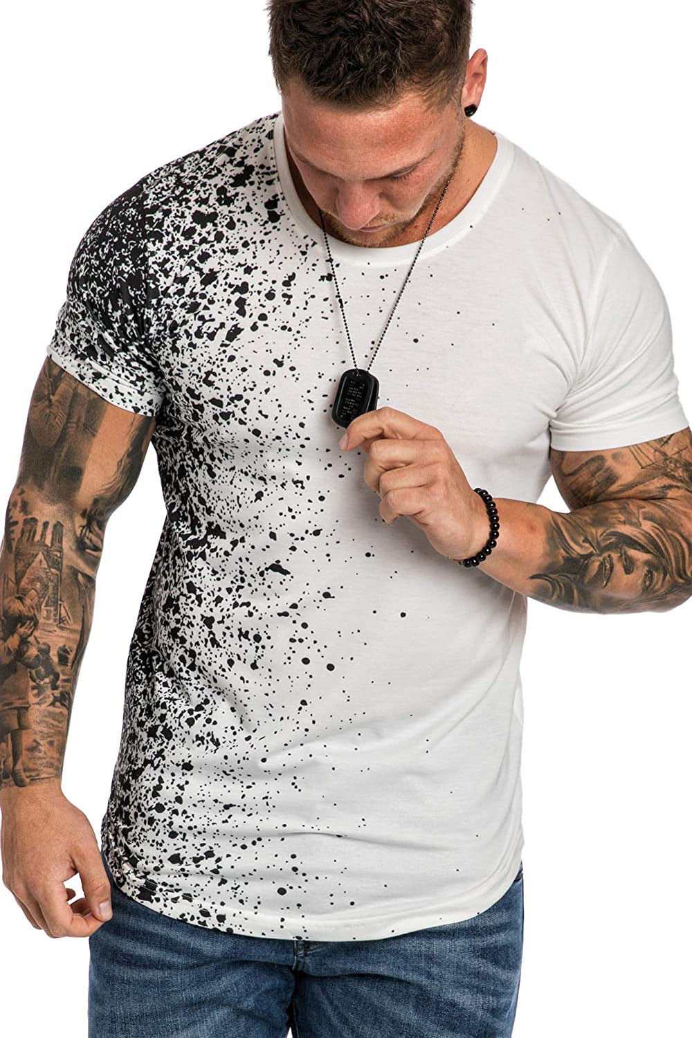 European and American new men's digital printing 3D snowflake dot gradient men's casual short sleeve