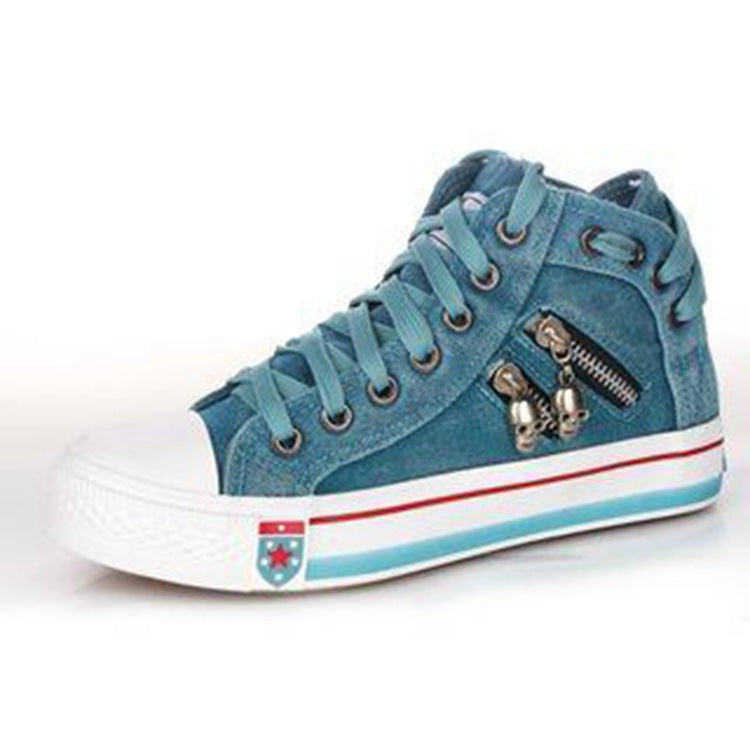 New denim high-top canvas shoes ladies casual shoes student cloth shoes flat sole shoes
