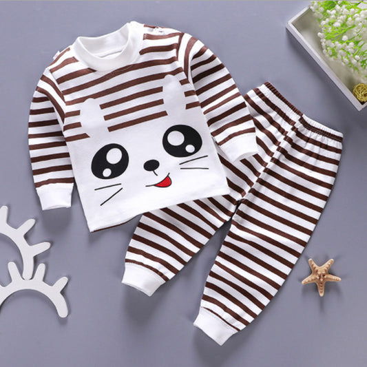 One generation children's underwear set, pure cotton men and women, middle and small children's home clothes, baby round neck shoulder buckle pajamas