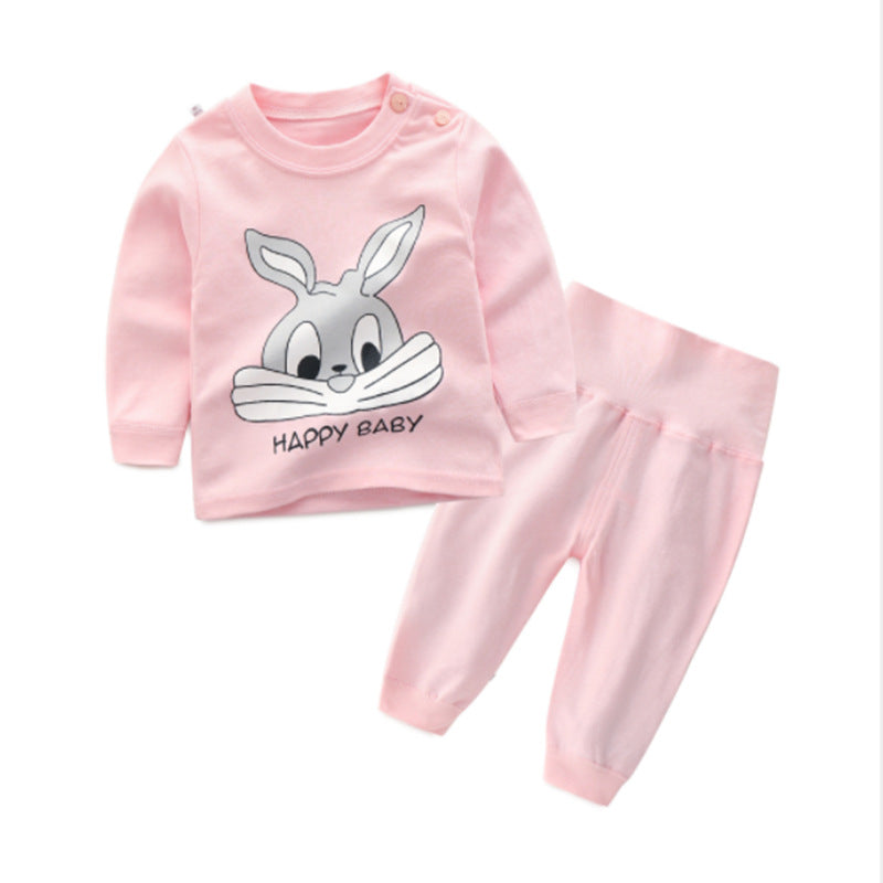 One generation children's underwear set, pure cotton men and women, middle and small children's home clothes, baby round neck shoulder buckle pajamas