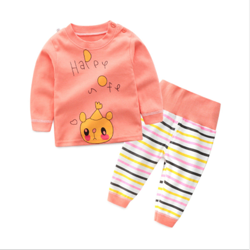 One generation children's underwear set, pure cotton men and women, middle and small children's home clothes, baby round neck shoulder buckle pajamas