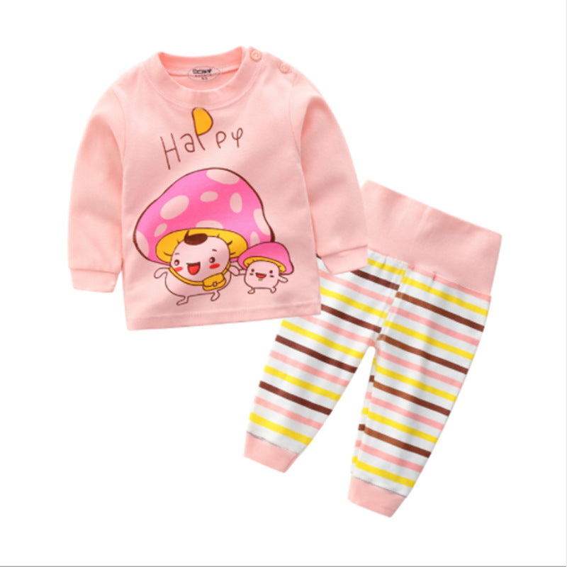 One generation children's underwear set, pure cotton men and women, middle and small children's home clothes, baby round neck shoulder buckle pajamas