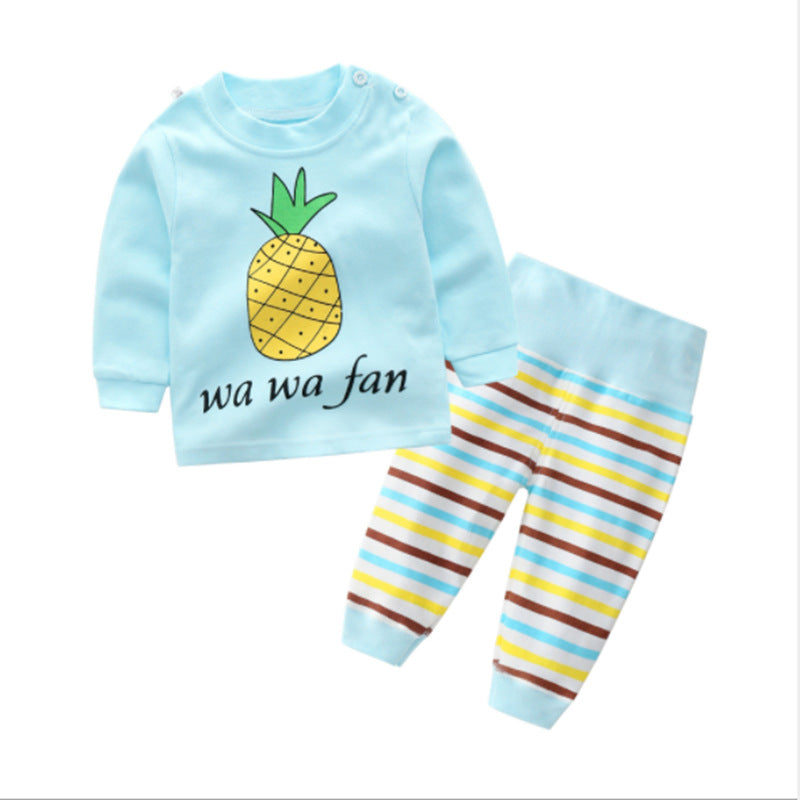 One generation children's underwear set, pure cotton men and women, middle and small children's home clothes, baby round neck shoulder buckle pajamas