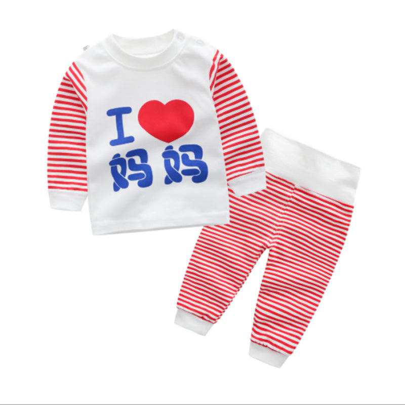 One generation children's underwear set, pure cotton men and women, middle and small children's home clothes, baby round neck shoulder buckle pajamas