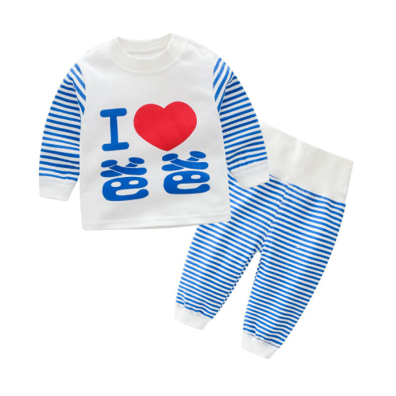 One generation children's underwear set, pure cotton men and women, middle and small children's home clothes, baby round neck shoulder buckle pajamas