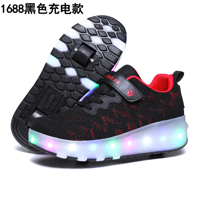 Cross-border LED hair smooth roller sports single and double wheels boys and girls shoes