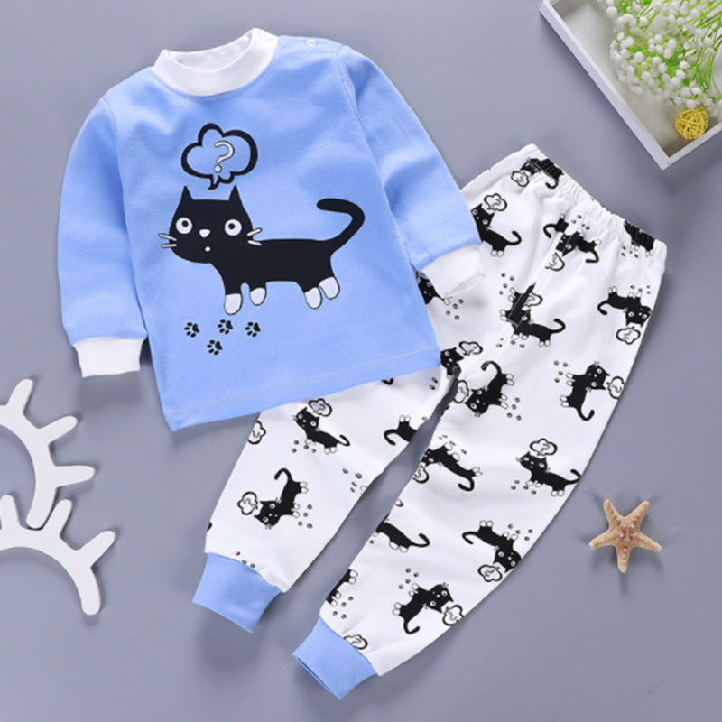 One generation children's underwear set, pure cotton men and women, middle and small children's home clothes, baby round neck shoulder buckle pajamas