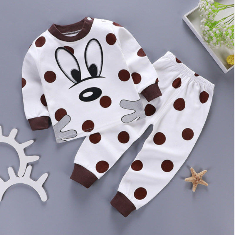 One generation children's underwear set, pure cotton men and women, middle and small children's home clothes, baby round neck shoulder buckle pajamas