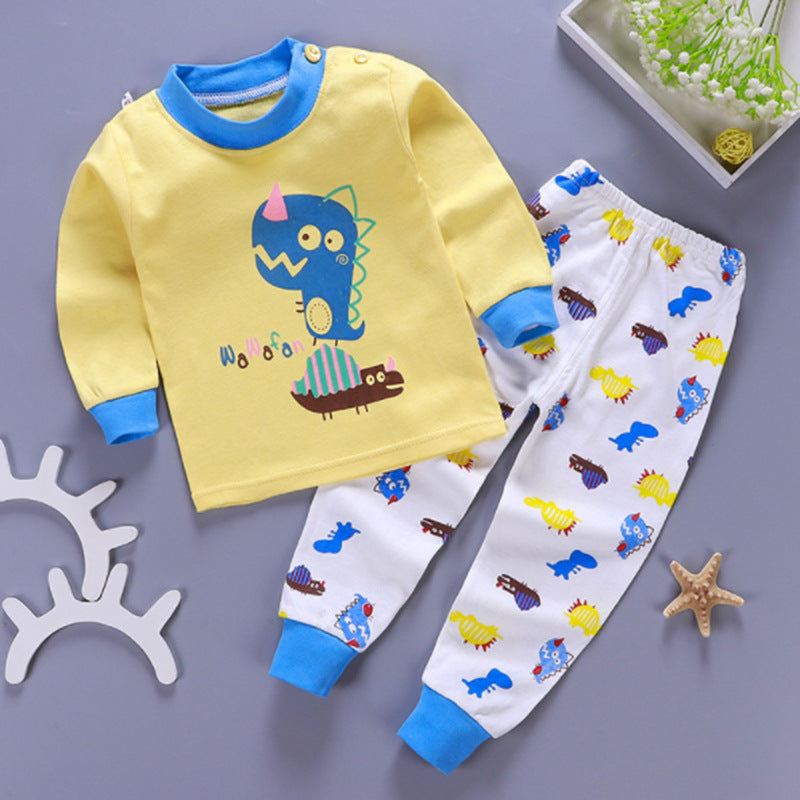 One generation children's underwear set, pure cotton men and women, middle and small children's home clothes, baby round neck shoulder buckle pajamas