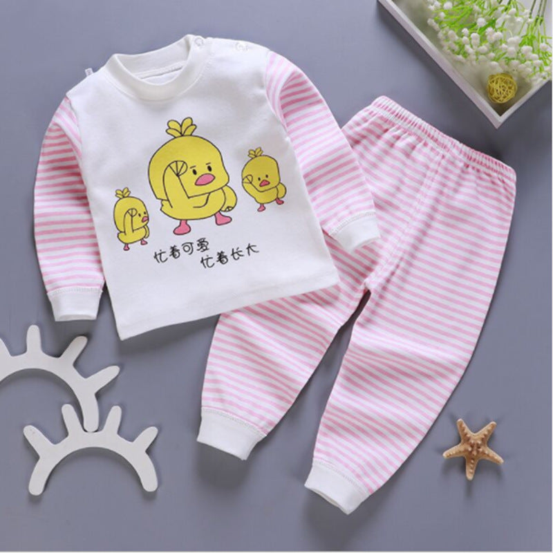 One generation children's underwear set, pure cotton men and women, middle and small children's home clothes, baby round neck shoulder buckle pajamas