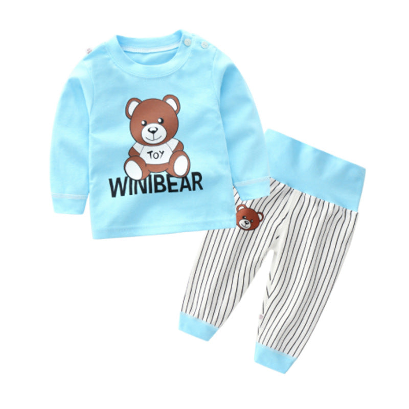 One generation children's underwear set, pure cotton men and women, middle and small children's home clothes, baby round neck shoulder buckle pajamas