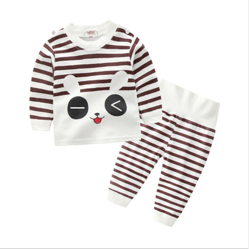 One generation children's underwear set, pure cotton men and women, middle and small children's home clothes, baby round neck shoulder buckle pajamas