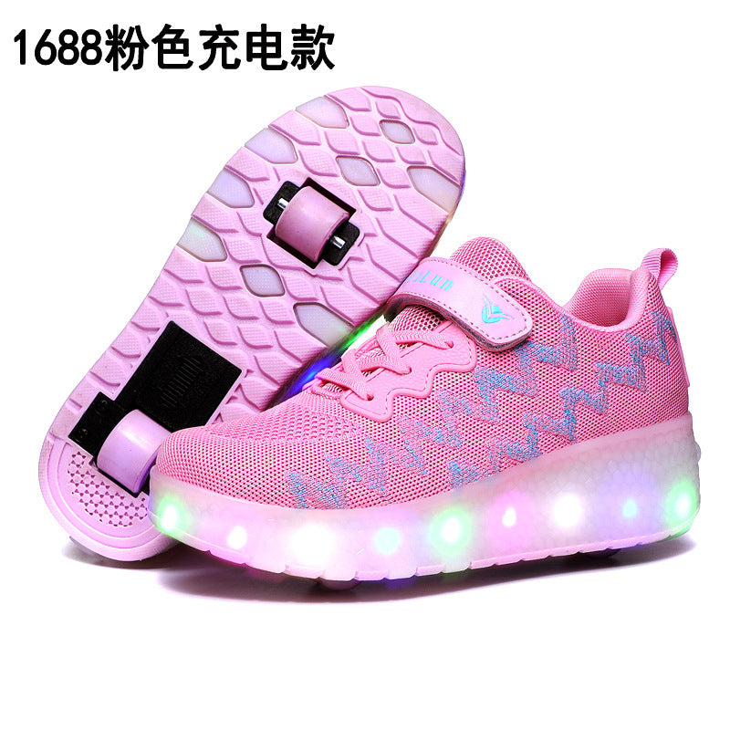 Cross-border LED hair smooth roller sports single and double wheels boys and girls shoes