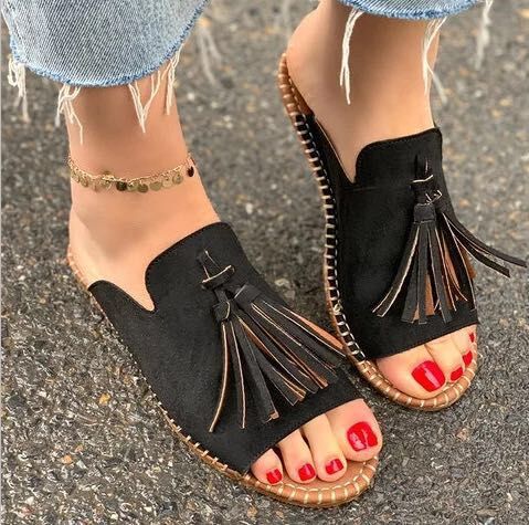 Women's sandals Beautiful Tassels Shoes for Women Gladiator Flat Sandals Female Slides Mules