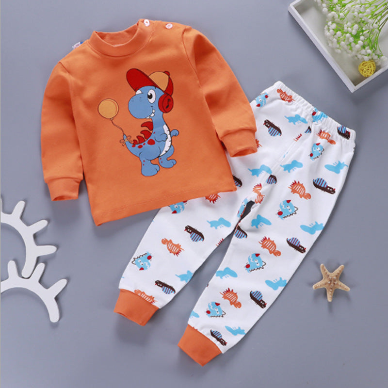 One generation children's underwear set, pure cotton men and women, middle and small children's home clothes, baby round neck shoulder buckle pajamas