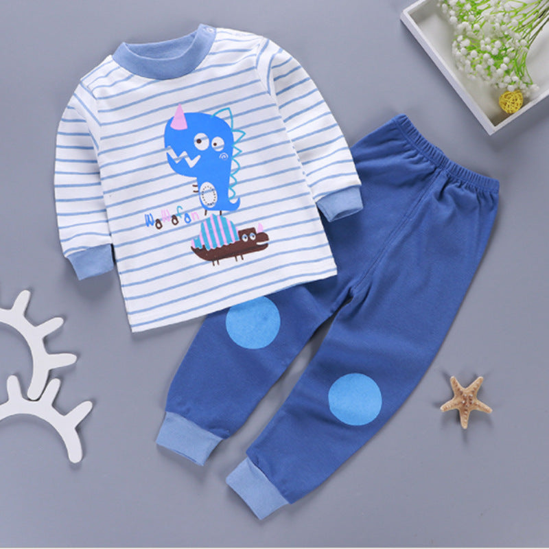 One generation children's underwear set, pure cotton men and women, middle and small children's home clothes, baby round neck shoulder buckle pajamas