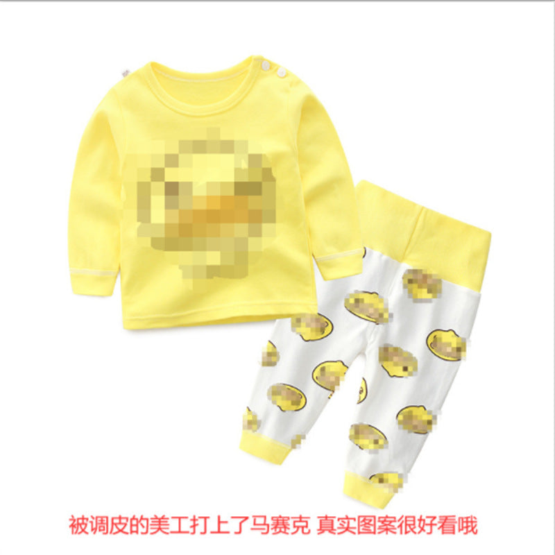 One generation children's underwear set, pure cotton men and women, middle and small children's home clothes, baby round neck shoulder buckle pajamas