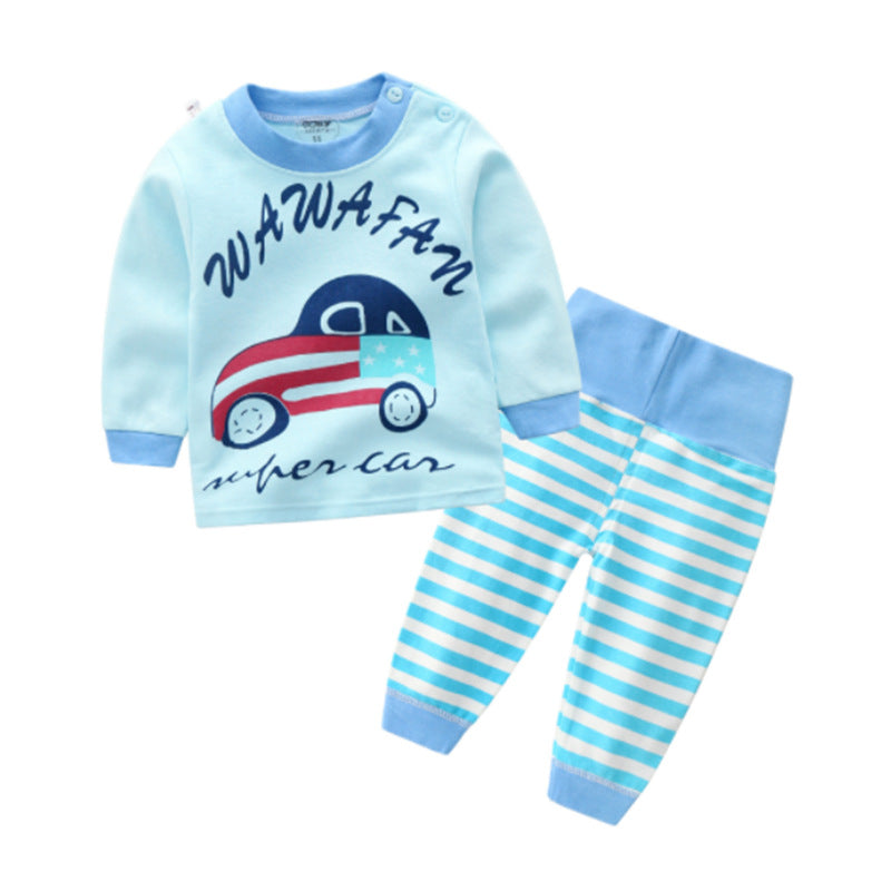 One generation children's underwear set, pure cotton men and women, middle and small children's home clothes, baby round neck shoulder buckle pajamas