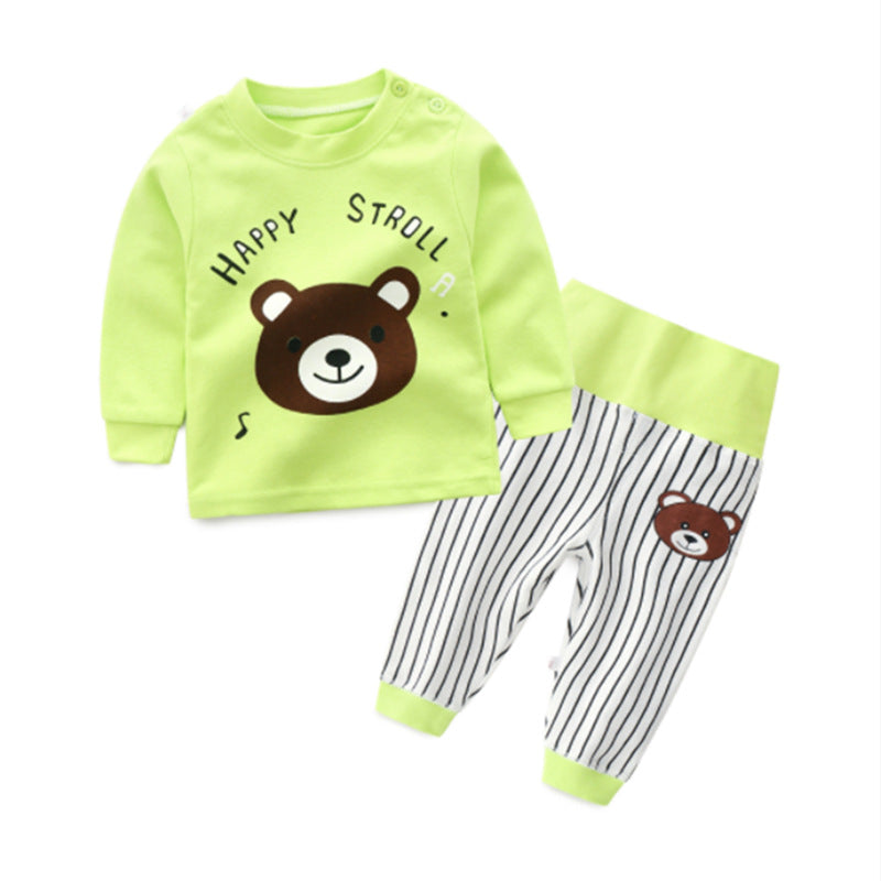 One generation children's underwear set, pure cotton men and women, middle and small children's home clothes, baby round neck shoulder buckle pajamas