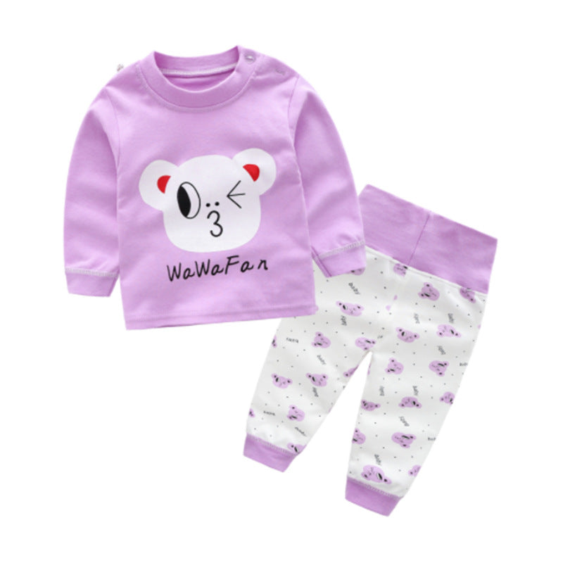 One generation children's underwear set, pure cotton men and women, middle and small children's home clothes, baby round neck shoulder buckle pajamas