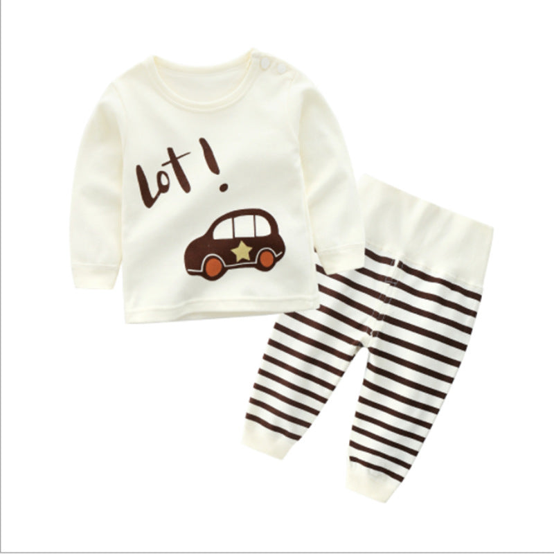 One generation children's underwear set, pure cotton men and women, middle and small children's home clothes, baby round neck shoulder buckle pajamas