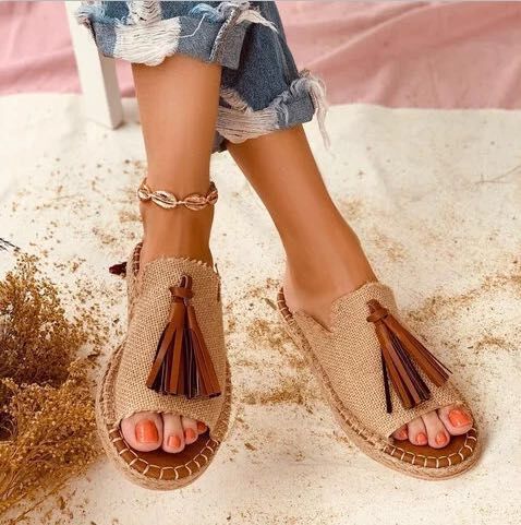 Women's sandals Beautiful Tassels Shoes for Women Gladiator Flat Sandals Female Slides Mules