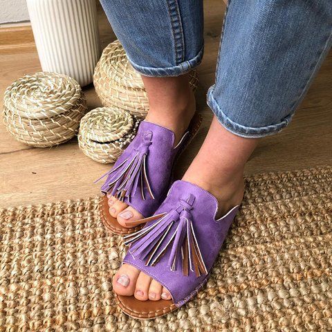 Women's sandals Beautiful Tassels Shoes for Women Gladiator Flat Sandals Female Slides Mules