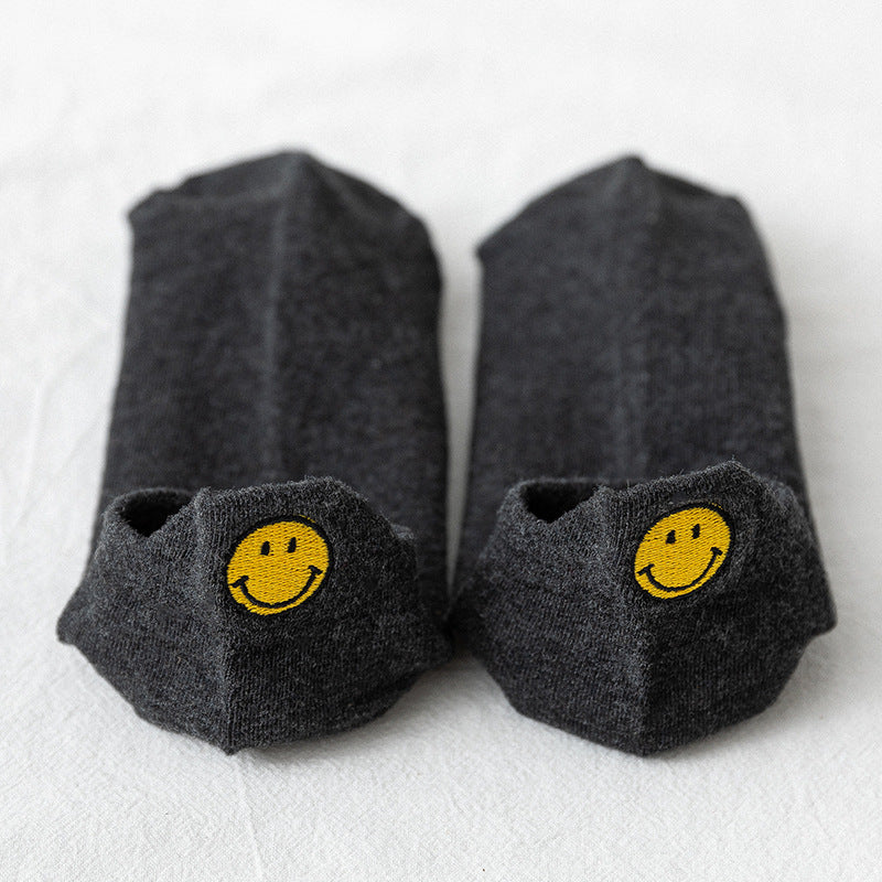 New Asakuchi Boat Socks Women's Pure Cotton Cartoon Embroidered Smiley Face Socks Cute Women's Socks Low Cut Boat Socks