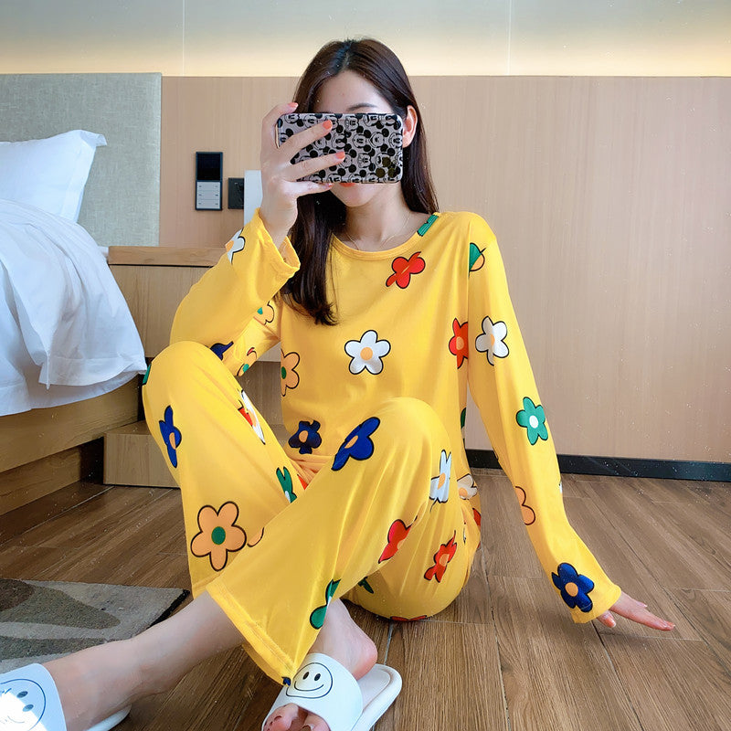 Cross-border pajamas female cute long-sleeved trousers cartoon student pajamas home service suit