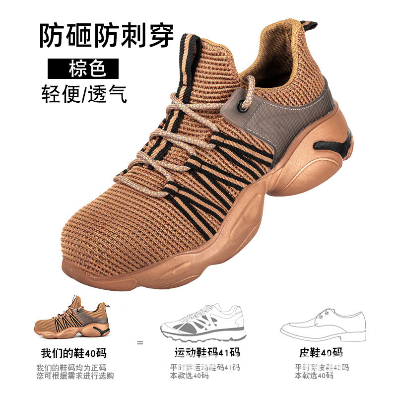 New cross-border safety shoes, flying woven lightweight steel head, anti-smashing, puncture, wear-resistant protective work labor protection shoes